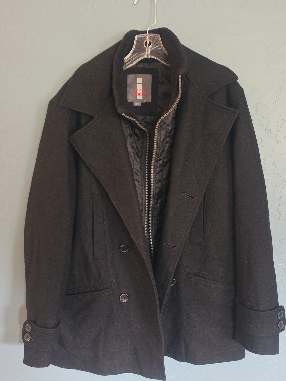 i jeans by Buffalo Black Double-Breasted Wool Peacoat with Inner Zip